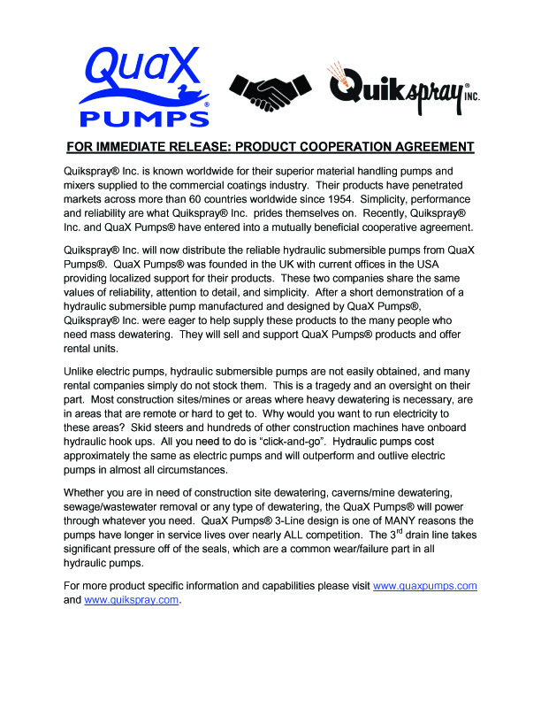 Quikspray and QuaX Pumps partnership PR copy